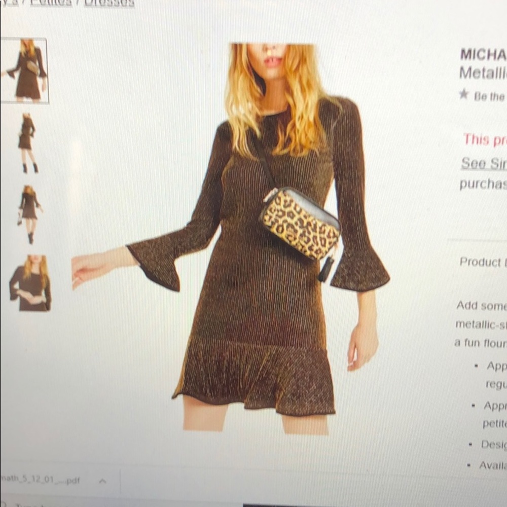 New Michael Kors Metallic Bronze Ruffle dress